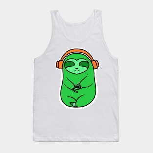 Happy Green Sloth Listening to Music Tank Top